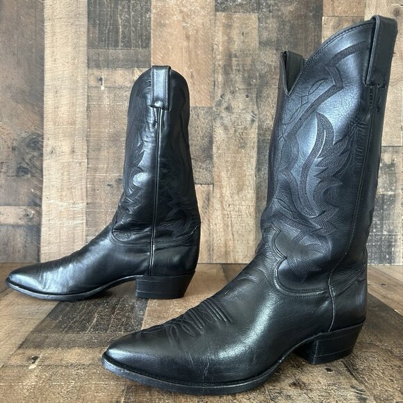 Justin W2386 Classic Black Pointed Toe Western Cowboy Boots Mens 10 D - Picture 3 of 12